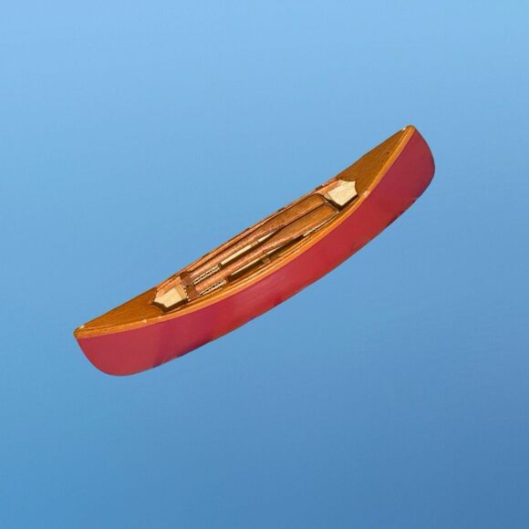 Dept 56 1999 Village Accessories Wooden Canoe with Paddles (Red Bottom) - Picture 8 of 9